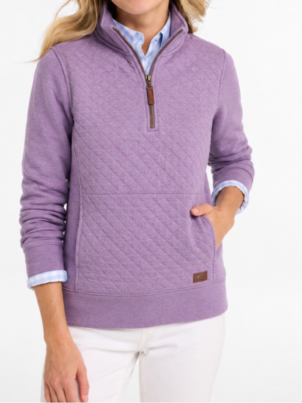 L.L. Bean Women's Quilted Quarter-Zip Pullover Gray Lavender Size S NWT